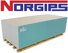 Гипсокартон NORGIPS влагостойкий  12,5х1200х3000 мм. Польша.