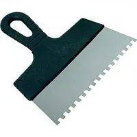 Шпатель зубчатый нержавеющий. Длина 250 мм, зуб 6х6 мм. Польша.